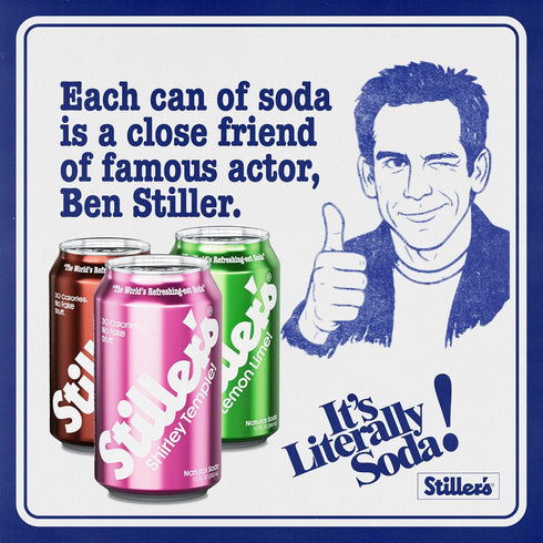 Pack, 12 30 B12 12 oz STILLER's Natural Soda (Variety Cans) Lemon Lime, Shirley Temple, Root Beer - No Biotics, Only