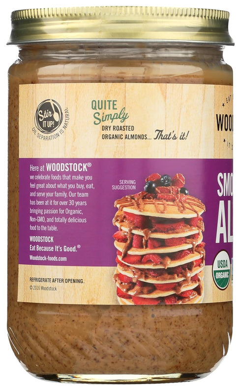 16 oz Woodstock Smooth Organic Lightly Toasted Almond Butter, Unsalted
