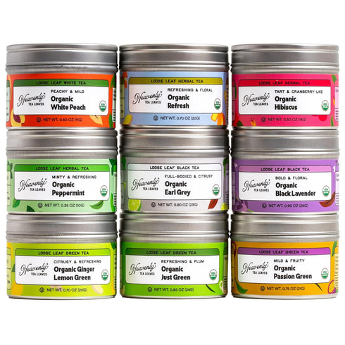 9 90 Set 9 Heavenly Tea Leaves Organic Assorted Loose Leaf Tea Gift Box (Approx. Cups of Tea) - Sampler of Teas