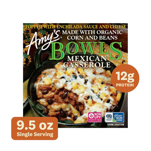 Frozen 9.5 oz. Amy's Meals, Mexican Casserole Bowl, Made with Organic Tomatoes, Corn and Black Beans, Gluten Free