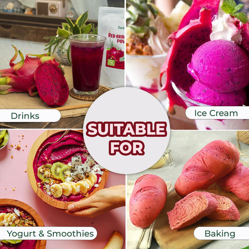 8Oz 100% DARLAC FARMS Freeze Dried Red Dragon Fruit Powder Real Pitaya Powder, No Sugar Added, Vegan & Gluten-Free