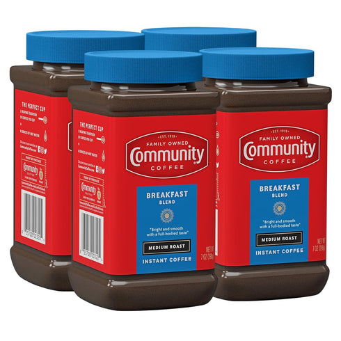 Community Coffee Breakfast Blend Instant Coffee, Medium Roast, 7 oz Jar (Pack