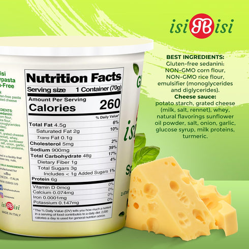 100% isiBisi Gluten-Free SpeedyPasta Cheese Pasta Cups - Microwavable-Ready Baby Rigatoni Noodles, Non-GMO, Made