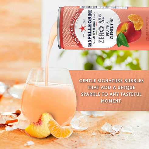 11.15 Oz (Pack 24) Sanpellegrino Zero Grams Added Sugar Italian Sparkling Drinks, Sparkling Peach Clementine Beverage