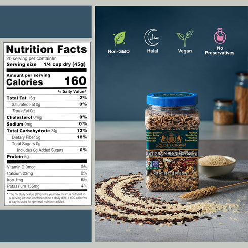 8-in-1 32 oz (2 lb) Golden Crown Wild Rice Blend - Multigrain Blend w/Red, Black Barley, Bamboo, Wild Rice Mix & More