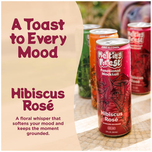 10 (4 Pack) Melting Forest Functional Mocktail Hibiscus Rose Alcohol-Free, Euphoric Adaptogen Drink with Reishi