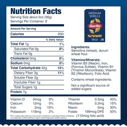 16 oz. (Pack 12) Barilla Medium Shells Pasta, Box of - Non-GMO, Made with Durum Wheat Semolina - Kosher Certified