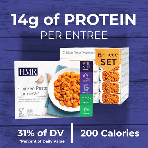 Pre-packaged 17g 8oz Pack 6 HMR Chicken Pasta Parmesan Entre | Lunch or Dinner to Support Weight Loss | Ready to Eat |