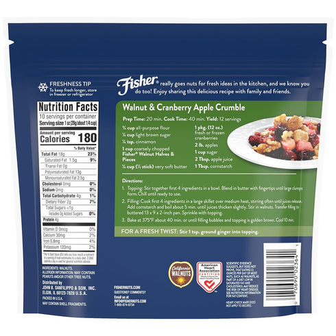 10 oz, 100% Fisher Chef's Naturals Walnut Halves & Pieces California Unsalted Walnuts for Baking & Cooking, Healthy