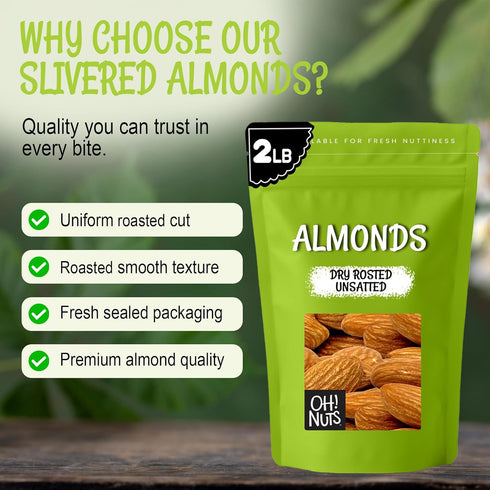2 lb Packed Oh! Nuts Almonds - Dry Roasted Unsalted Almonds - - No Salt, No Oil All-Natural Protein - in New York