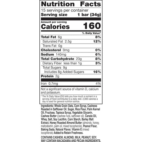 15 18 oz Nature Valley Sweet and Salty Nut Granola Bars, Cashew, Bars