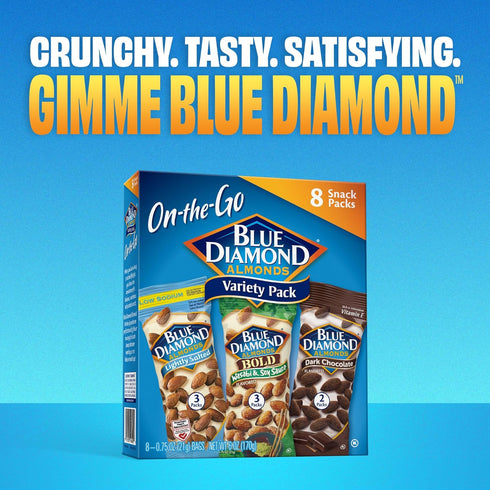 Pack 0.75 oz Packs, (Pack 1,24 Count Blue Diamond Almonds Snack Nut Variety for Kids, Office, School, On-the-go, Gluten