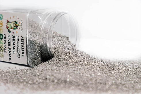 Sweet Evas SHIMMER METALLIC SPARKLING SILVER SUGAR CRYSTALS - Dairy Free,Gluten Free,Egg Free,Vegan,Soy Free,Nuts