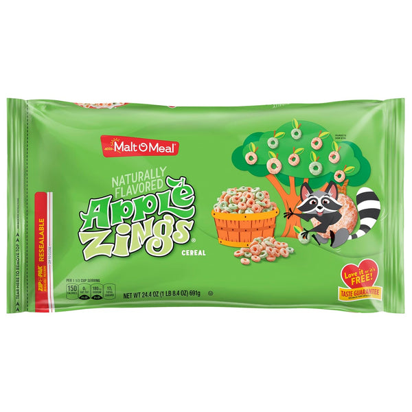 Malt-O-Meal Apple Zings Breakfast Cereal, Cinnamon Apple-Flavored Rings, Large Family Size, 24.4