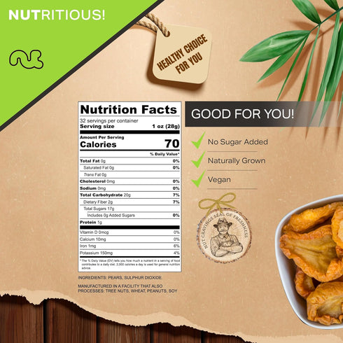 (32oz, 2 LB) NUT CRAVINGS - Dried California Pears, No Sugar Added, Unsweetened Sweet Healthy Snack, Vegan, Kosher