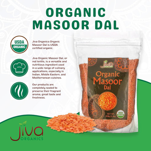 2 Jiva Organics Organic Masoor Dal Pound Bag (Split Red Lentils) - Non-GMO, Pure & Natural