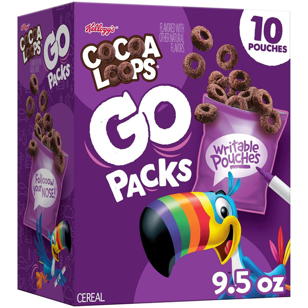 Kellogg's Cocoa Loops Go Packs Cereal, Kids Snacks, Lunch Snacks, Original, 9.5oz