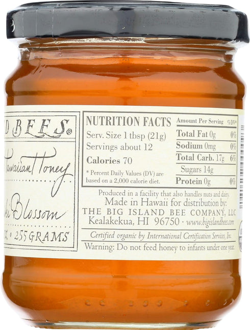 (9 oz Organic Wilelaiki (Hawaiian Christmas Berry) Raw Honey, Single Floral Variety by Big Island Bees Glass Jar)