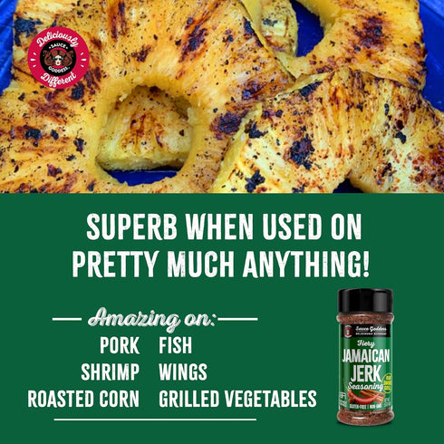 Sauce Goddess Fiery Jamaican Jerk Spice Shaker, Low Sugar, Low Sodium, Vegan Friendly Seasoning for Cooking