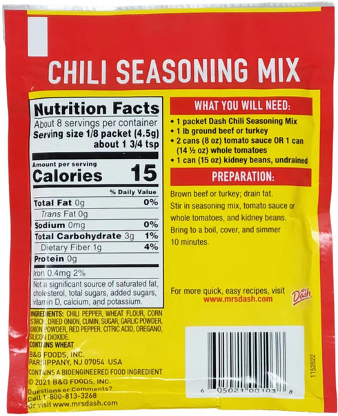 Mrs Dash Salt Free Chili Mix - 4 Pack (1.25 oz Packets)