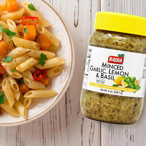8 oz Badia Minced Garlic, Lemon & Basil Zesty Garlic, Herb & Citrus Blend