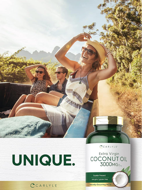 3000mg 240 Count Carlyle Coconut Oil Extra Virgin Softgel Capsules | | | Naturally Occurring MCTs | Non-GMO and Gluten