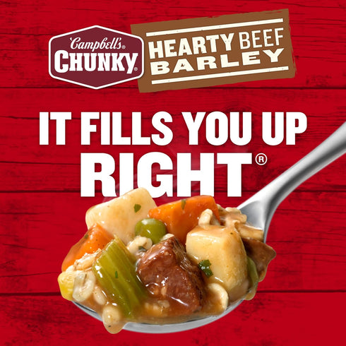 18.8 Oz 12) Campbells Chunky Soup, Hearty Beef and Barley Soup, Can (Case