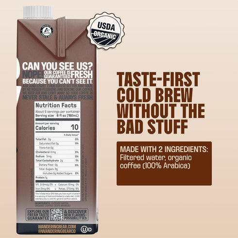 100% 32 oz, 3 pack Wandering Bear Espresso Roast Organic Cold Brew Coffee - Extra Strong Bold, Smooth, No Sugar Added