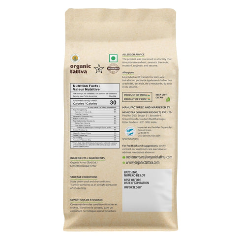 (4 lbs) Organic Tattva Toor Dal - Unpolished Organic Tur Dal (Arhar) - Nutritious & Rich in Taste - Dried Yellow Split