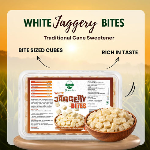1 lb (450g) Danodia Foods Snackable White Jaggery Bites | Pure & Natural, No Additives Sweetener, Vegan & Gluten Free |