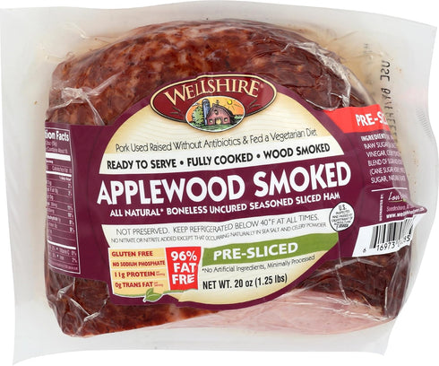 Wellshire Farms Applewood Smoked Boneless Uncured Seasoned Sliced Ham, 20 OZ