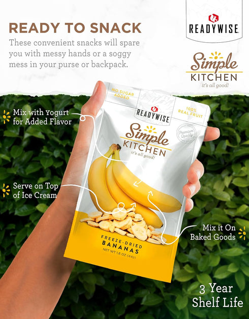 24 Pack 6, Backpacking, READYWISE - Simple Kitchen, Freeze-Dried Bananas, Servings, of Vegetarian, Gluten Free, Snacks