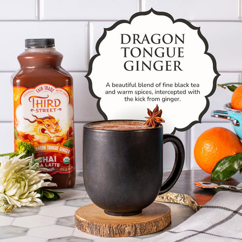 6-Pack, 32 Oz., 1:1, Third Street Inc Organic Dragon Tongue Ginger Chai Concentrate Fl. Black Tea Latte Concentrate