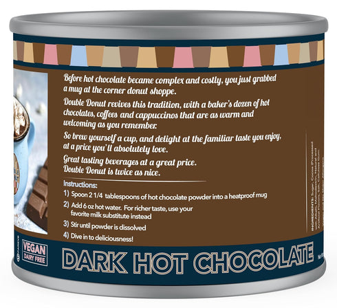 9.87 Oz Double Donut Coffee Dark Vegan Hot Cocoa, Rich Chocolate Cocoa Mix, Gluten & Dairy Free, Velvety Smooth