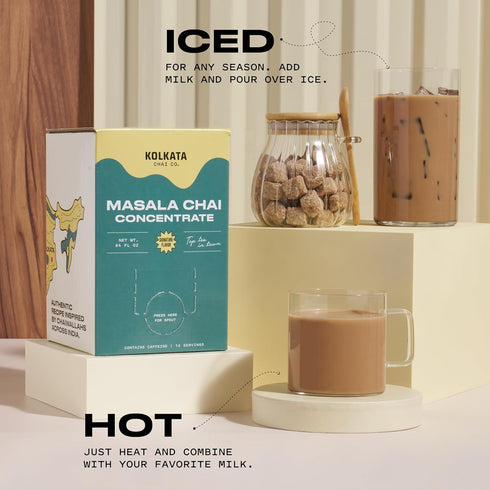 64oz 16 Kolkata Chai - Sugar Free Masala Chai Concentrate for Chai Tea Latte, Microbrewed Premium Organic Black Tea