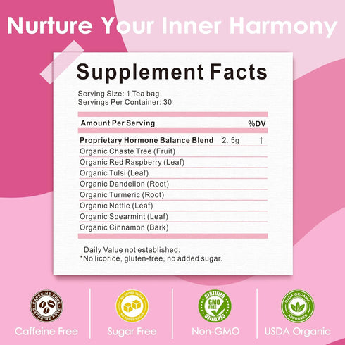 UBEEKOO 30 Hormone Balance Tea for Women, Organic Herbal Tea with Red Raspberry Leaf, Tulsi, Spearmint, Nettle for PMS