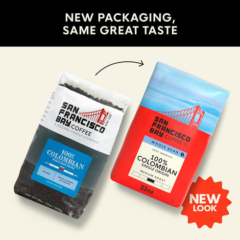100% (2 lb San Francisco Bay Coffee - Medium Roast Whole Bean Coffee - Colombian bag)