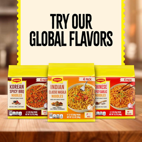 3 4 Pack Maggi Classic Indian Masala Noodles, min Indian Noodles, Mildly Spicy, Vegetarian, Halal, Kosher