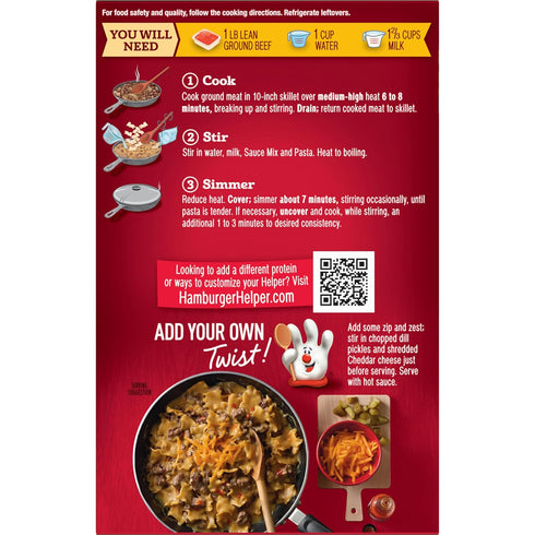 (4.7 oz 12 Pack) 3 Hamburger Helper Cheddar Cheese Melt Pasta Meal - No Artificial Flavors, Ready in Easy Steps, Quick