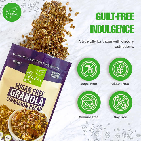 MyCerealMix Sugar Free Granola - Cinnamon Pecan, Gluten Free, Soy Free, All Natural Ingredients, Vegan