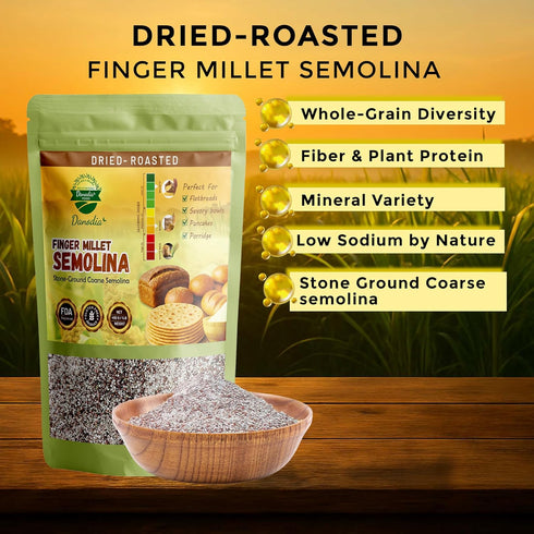 450 (1 lb) Danodia Foods Ragi Semolina (Finger Millet Rava) g Stone-Ground, Coarse Texture Naturally Gluten-Free