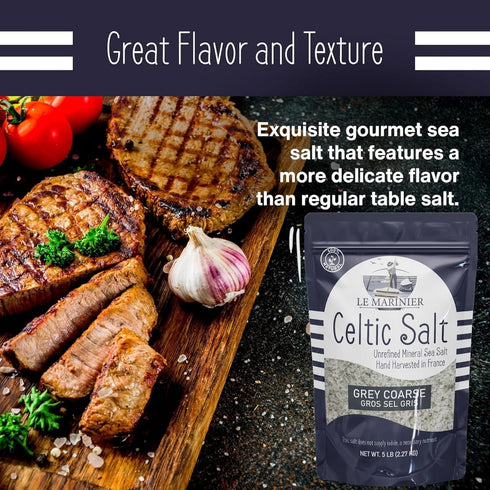 5lb 100% (5lb Le Marinier Celtic Salt Organic Grey Coarse, Mineral Rich Natural and Unrefined French Sea Salt Organic.