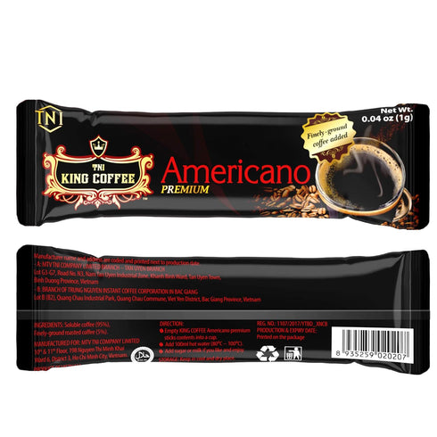 TNI King Coffee Americano Premium - Medium Roast Vietnamese Coffee, Finely-ground, 15 Sticks x 1g Pack of 1