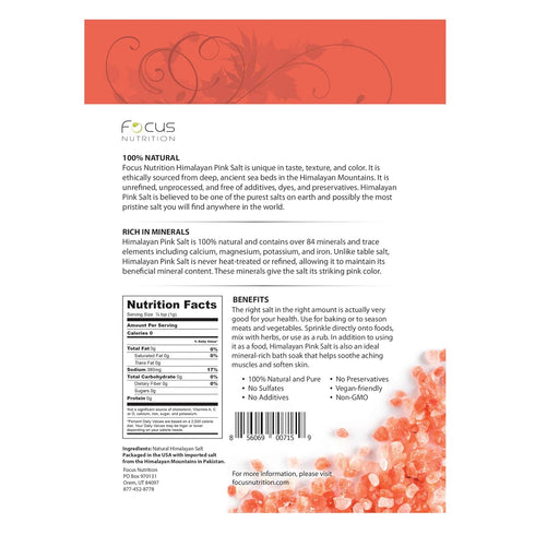Focus Nutrition 100% 2 lbs , Himalayan Pink Salt, Natural Fine Grain, Resealable Pouch