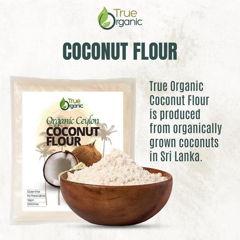 4 64 Oz True Organic Ceylon Coconut Flour, Pound / Bulk Bag, Certified Organic, USDA & Kosher Certified, Non-GMO
