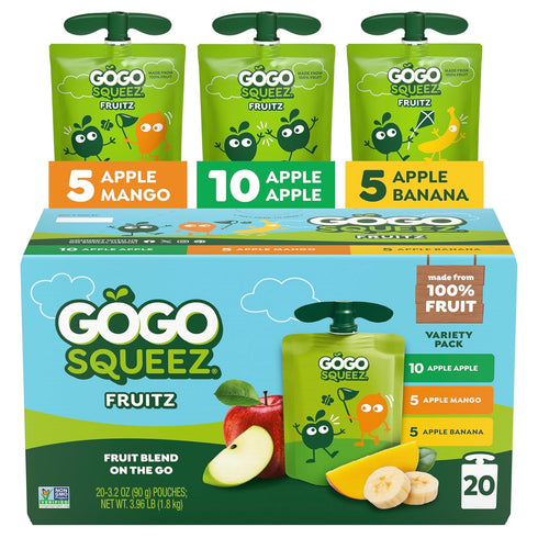 GoGo squeeZ No Sugar Added Applesauce and Fruit Puree Variety Pack, Apple,