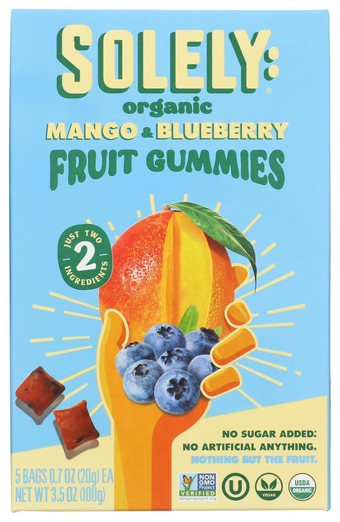 SOLELY - Organic Mango & Blueberry Whole Fruit Gummies (5 Bags per