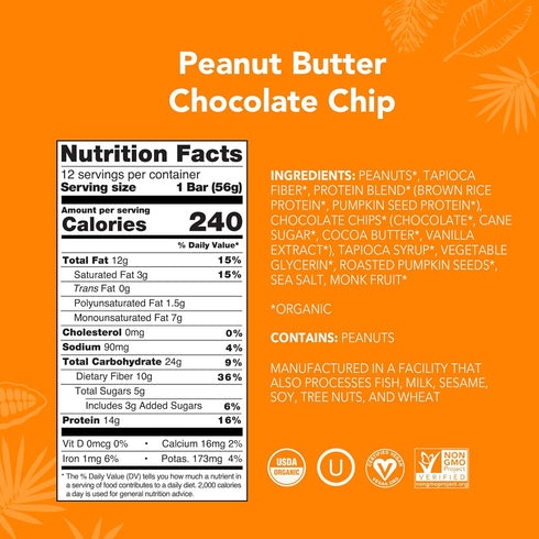 1.98 Oz (Pack 12) ALOHA Organic Plant Based Protein Bars |Peanut Butter Chocolate Chip | of | Vegan, Low Sugar, Gluten