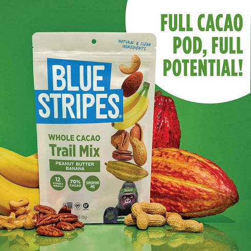 70% 6.4 oz Blue Stripes - Trail Mix, Peanut Butter Banana, Cashews, Peanut Butter Chips, Healthy Snacks for Adults