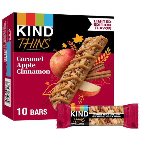 KIND Thins Snack Bars, Caramel Apple Cinnamon, Gluten Free, Low Calorie, Healthy